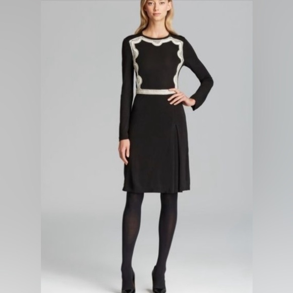 Tory Burch Black Dress with White Sequin Embroidery Detailing